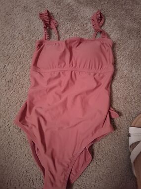 Kona Sol Coral Pink One-Piece Swimsuit with Ruffle Straps